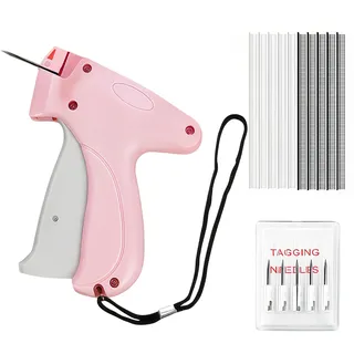 Mini Nähpistole für Kleidung, Handheld Nähpistole Schnelle Fixiergerät Kleidungsreparatur Etikettierpistole mit 5 Nadeln 1000 Plastiknadel für Kleidung Stitch Gun für Alle Stoffarten DIY-Nähen (Rosa)
