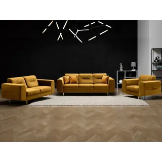 Beautysofa Polstergarnitur im modernen Stil auf hohen Metallbeinen VENEZIA, (Sessel + 2-Sitzer Sofa + 3-Sitzer Sofa im modernes Design), mit Metallbeine, Couchgarnituren aus Velours oder Chenille gelb