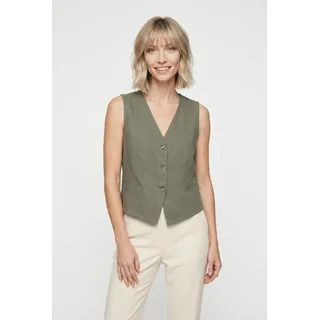 Vero Moda Kurzweste VERO MODA "VMCAIA SL VEST WVN NOOS", Damen, Gr. M, grün (deep lichen grün), Web, Obermaterial: 90% Baumwolle, 10% Leinen, unifarben, normal, V-Ausschnitt, Westen, Baumwolle mit Leinen, figurbetonte Form