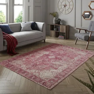 Flair Rugs Teppich FLAIR RUGS "Antique Vintage-Muster", rot, B:200cm H:4mm L:290cm, Baumwolle, Kunstfaser, Teppiche, Teppich, Chenille Stil Teppich, Wohnzimmer, Schlafzimmer, Esszimmer