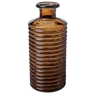Glasvase Channel Bottle 21cm. Blumenvase aus Glas, Flasche, geriffelt mit Wellen braun HASELNUSS