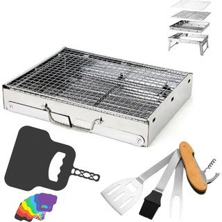 Tool Brothers, Holzkohlegrill, Toolbrothers Outdoor tragbarer Holzkohle Edelstahl Grill Set für Camping werkzeuglose Montage 43 x