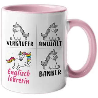 Tasse Englischlehrerin lustig, Englischlehrerin Geschenk, Spruch Englisch Lehrerin Kaffeebecher Geschenkidee, Kaffeetasse Beruf Unterricht Einhorn Frauen Teetasse Lehramt Schule Becher