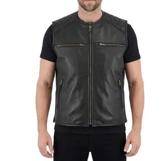German Wear Motorradweste GW694 Black Motorrad Lederweste Biker Motorradweste Weste schwarz 50/M
