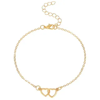 KARMA Fußkette mit Anhänger Fußkettchen Fußkette für Damen Gold Herz Anhänger (Sommer Strand Abendmode, Fusskette), Fuss-Schmuck mit Anhänger goldfarben