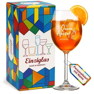 glastal Leonardo Aperol Glas mit Gravur Personalisiert mit Namen - Queen Aperol - 460ml Aperol Weinglas Geburtstag Weihnachten Geschenk für Aperol Spritz Cocktail Liebhaber Beste Freundin Frauen Mama