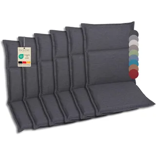 GO-DE Textil Bequeme und attraktive Polsterauflagen für Hochlehner-, Mittellehner- und Niederlehner-Gartenstühle (6er-Set, Uni Anthrazit, Mittellehner)