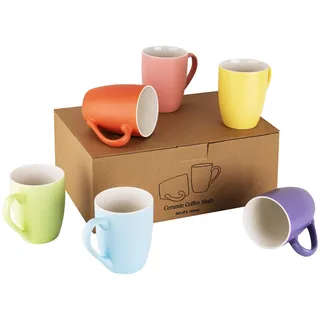 bighippy Kaffeebecher Porzellan | Kaffeetassen 6er Set | Kaffeebecher Porzellan Groß | Porzellan Tassen Set | Bunte Tassen 330ml
