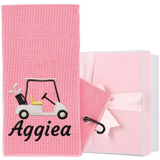 NGTSFLY Lustiges Golf Handtuch, Personalisierte Bestickte Golfhandtücher für Golftaschen mit Clip, Golfgeschenk für Männer Frauen, Leicht zu Reinigendes Golfzubehör, 40 x 60 cm (Rosa)
