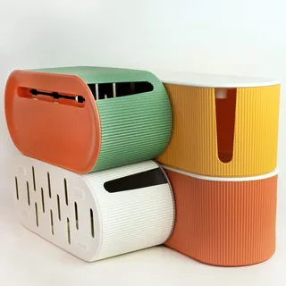 Kabelbox gelb zum Verstecken von Kabeln, Adaptern und Steckdosenleisten 31,0cm x 13,8cm x 12,5cm mit Handy Halterung, Wandmontage fähig