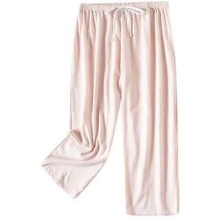 LCDIUDIU Pyjamahose Damen Lang,Damen-Pyjamahose Aus Baumwolle Kurz Geschnitten Lässig Rosa Punkte Schlafhose Sommer Weich Bequem Lounge-Caprihose Stretch-Kordelzug Gerades Bein Pyjama-Hose