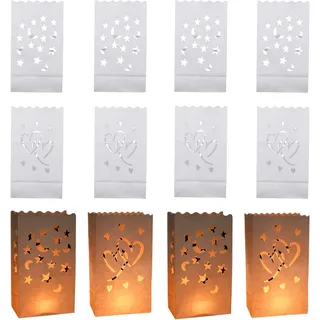 20 Stück Teelicht Lichtertüten Papier, Candle Bags, Feuerfest Lichttüten, für Party Tischdeko, Valentinstag, Verlobung, Hochzeit, Weihnachten