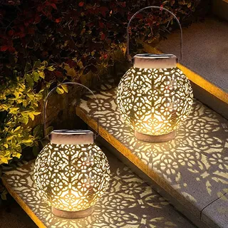Solarlampen Für Außen Hängend, 2 Stück Antike Bronze Solarleuchten Gartendeko Mit Warmenweiß LED-Glühbirnen, IP65 Wasserdicht Metall Solar Laternen Für Balkon Rasen Terrasse Weihnachten (A-2PCS)