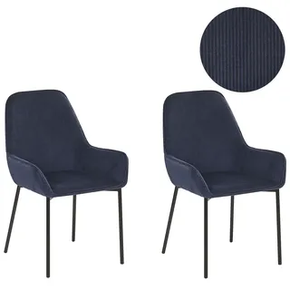 Beliani Esszimmerstuhl LOVERNA Cord dunkelblau 2er Set