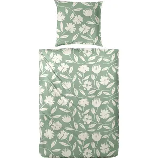 Primera Wendebettwäsche Blume Baumwolle Grün 155 x 220 cm + 2 x 80 x 80 cm