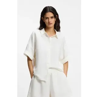 BOSS für Damen. 50559261 Bisenas Hemd weiß (M), Lässig, Party, Leinen, Klassisch, Kurzarm