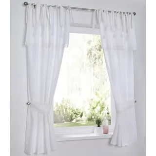Kutti Vorhang Camille Gardine Store weiß Blickdicht Landhaus Herz Stickerei Häkelspitze, mit Raffhalter, Höhe 145 cm, Breite 90 cm (1 Stück)