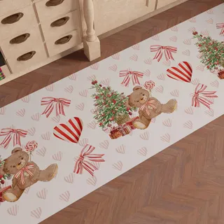 PETTI Artigiani Italiani - Weihnachts-Küchenläufer, Rutschfester und waschbarer Weihnachts-Küchenteppich, 52 x 100 cm, Teddybär-Weihnachtsteppich, Made in Italy