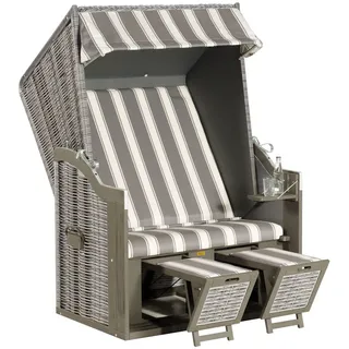 SunnySmart Sunny SMART Rustikal 30 Z Strandkorb, Pinienholz/Geflecht, grau/Onix 1214, inkl. klappbarem Seitentisch und Auflagen, verstellbar