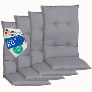 NYVI Hochlehnerauflage Hochlehner Auflagen 4er Set Barcelona - Gartenstuhlauflagen 118x50cm, (4 St), Stuhlauflage, Sitzauflage mit Halteband, UV-fest grau