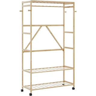 vidaXL Kleiderständer mit Ablagen und Rollen 110x40x180 cm braun