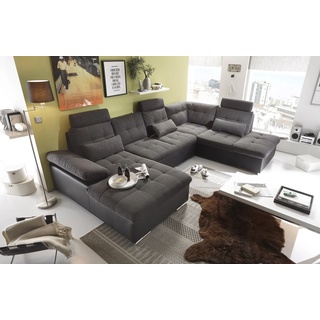 Wohnlandschaft ED EXCITING DESIGN "Jakarta" Sofas Gr. B/H/T: 324 cm x 107 cm x 218 cm, Webstoff-Kunstleder, Ottomane rechts-Recamiere links, schwarz Wohnlandschaften mit Bettfunktion, Bettkasten, Kopfstützen, Nierenkissen etc.