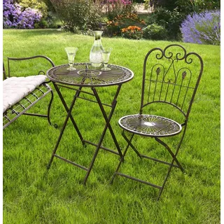 Dekoleidenschaft Metall Klapptisch Provence im Antik Design, braun, Ø 60 cm, Gartentisch, Balkontisch, Terassentisch