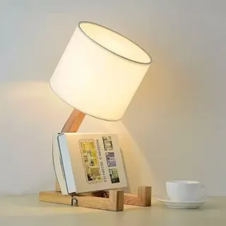 Ineasicer Roboter-nachttischlampe, Kreative Tischlampen Mit Verstellbarem Holzfuß, Moderne E27-schreibtischlampe Für Das Wohnzimmer Mit Stoffschirm, Diy-dekolampen Für Schlafzimmer Und Kinderzimmer
