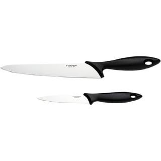 Fiskars Messer-Set, 2-teilig, Küchenmesser (Klingenlänge: 21 cm) und Gemüsemesser (Klingenlänge: 11 cm), Essential, Edelstahl / PP-Kunststoff, Schwarz, 1065582