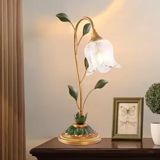 Stesulfr Retro Nachttischlampe Bronze Lampenkörper Tischlampe Glasblumenlampenschirm Antike Heimdekoration Tischleselampe Nachttischlampe Geeignet für Schlafzimmer Wohnzimmer Büro Frisiertisch(1 light