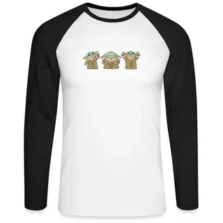 Spreadshirt T-Shirt Star Wars: Mandalorian Grogu Posen Baseball Langarmshirt Herren (1-tlg) schwarz|weiß XL
