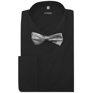 Huber Hemden Smokinghemd HU-1021 Kläppchen-Kragen Fliege schwarz oder silber Manschettenknopf schwarz 4XL (49-50)