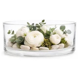 Floran Decorations Niedrige Schale/vase - rund - transparentes Glas - 8 x 25 cm - flach - Glasvasen