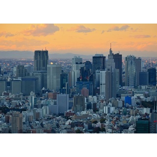wandmotiv24 Fototapete Japan Tokyo Skyline, XXL 400 x 280 cm - 8 Teile, Wanddeko, Wandbild, Wandtapete, Tokio, Asien, City M0510