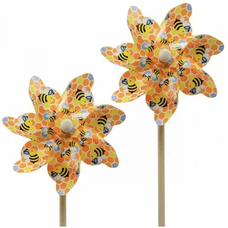 Viana Vogelabwehr-Windmühle Windrad Biene Holz Gartenstecker Windmühle Ø17cm H48cm 4St