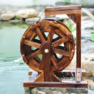 AYHARYLH Garten Wasserbrunnen, Wasserfall-Brunnen, Gartenterrasse Teich, Wasserrad Brunnen, Holz-Wasserrad Mit Halterung, Chinesische Feng Shui-Szene, Wasserspiel Für Teich Oder Gartendekoration