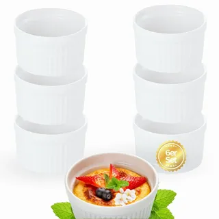 getgastro 6-er Set Souffle Förmchen Porzellan backofenfest 9 cm Ø - kleine Schälchen für Creme Brulee, Dessert, Muffin, Quiche, Ragout Fin – Ofenfestes Geschirr