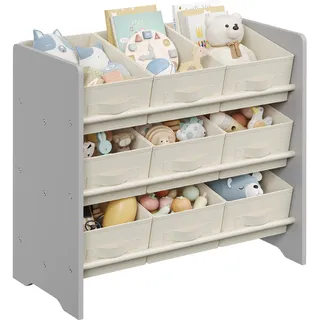 SONGMICS Kinderregal, Spielzeugregal, Bücherregal Kinder, mit 9 Aufbewahrungsboxen aus Vliesstoff, Kinderzimmer Regal, geräumig, 29,5 x 62,5 x 60 cm, Taubengrau GKR033G10