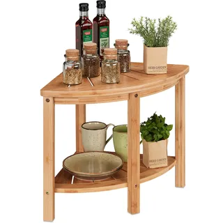 Relaxdays Bambus Eckregal, Küche & Bad, HBT 42 x 55 x 39,5 cm, Standregal, Küchenregal stehend für Arbeitsplatte, Natur, Hellbraun