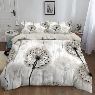 Generisch Pusteblume Bettwäsche-Set Schwarz-Weiß 135 x 200 cm Modernes Natur Weicher Mikrofaser Bettbezug mit Reißverschluss & Kissenbezug 80 x 80 cm Zeitlose Deko für Schlafzimmer Gästezimmer