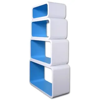 Cube Verstärkte Vielen Farben MDF Retro Design 4er Set Regal Regale Wandregal Deko Würfel CD DVD Lounge LO01 (Weiß/Blau)