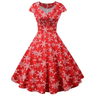 Graceyo Damen Weihnachtskleid Elegant Weihnachts Retro Cocktail Abschlussball Kleider 50er 60er Rockabilly Ärmellos Kleid Ballkleid Cocktailkleid Hohe Taille Partykleid - XL