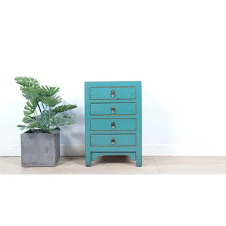 Chinesische Kommode Nachtschrank Massivholz türkis RAL5018 #M-KOM-A59T