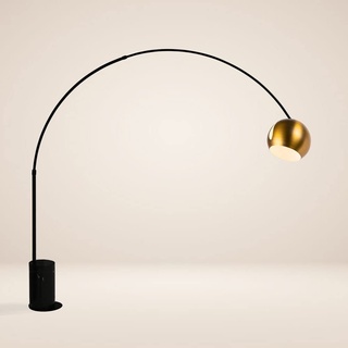 s.luce Ball Design-Bogenlampe Marmorfuß modern Bogenleuchte Stehlampe Stehleuchte, Schirm:Gold, Basis:Schwarz