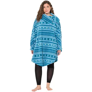 Ulla Popken Damen große Größen Übergrößen Plus Size Homewear-Poncho, Norweger, Plüsch, Kragen, recycelt Saphir I 834558763-I - 42-48