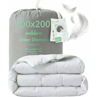 welldora Komfort Bettdecke 200x200 Sommer | 100% Extraweiche Federn & Daunen | Allergiker | Dünne leichte Sommerdecke Daunendecke
