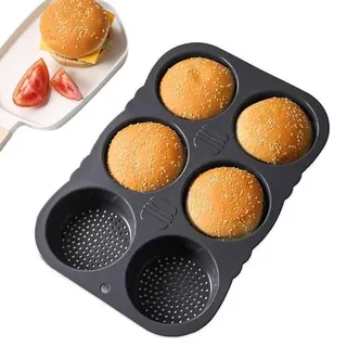 Burger Buns Backform, Antihaft Brötchen Backform Rund 10cm Ø Silikon Perforierte mit 6 Hohlräumen Brötchenbackform Muffinform Groß für Burger Bu