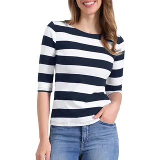 Allegra K Damen Gestreiftes Shirt U Boot Ausschnitt Halbarm Party Ferien Streifen Top Bluse Blau L - L