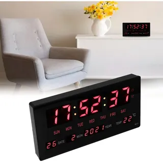 Digitale Led-wanduhr ‚Äì Großes Zifferblatt, Datums- Und Temperaturanzeige ‚Äì Aluminium/kunststoff, 27,5 X 13,7 Cm, Schwarz