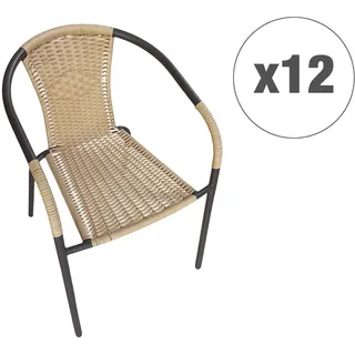 LC Garden »Garvista« 12er Set Gartenstühle Braun/Gelb Metall/PE-Rattan Stapelstühle Bistrostühle stapelbar